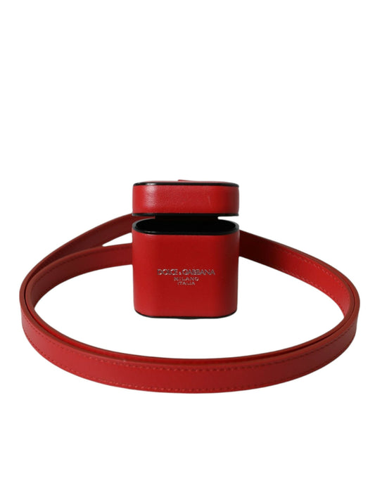 Dolce & Gabbana Red Calfskin Leather Logo Print Strap Men Airpods Men's Case