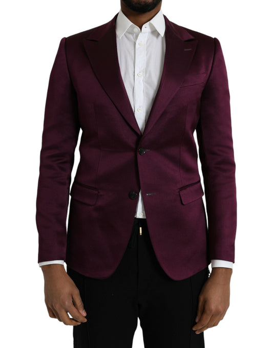 Dolce & Gabbana Maroon Silk Single Breasted Coat Men's Blazer