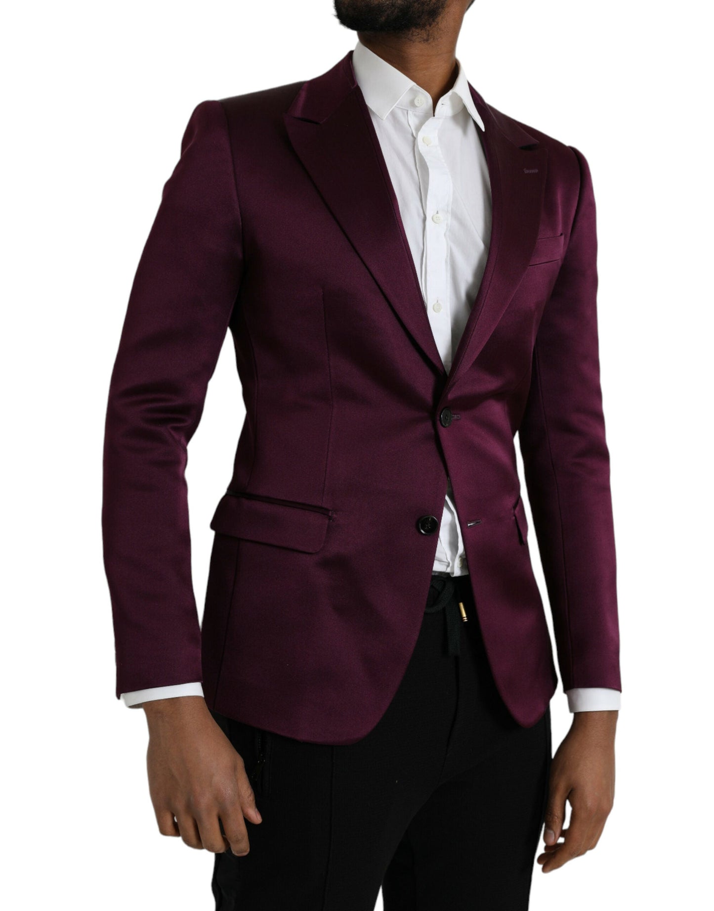 Dolce & Gabbana Maroon Silk Single Breasted Coat Men's Blazer