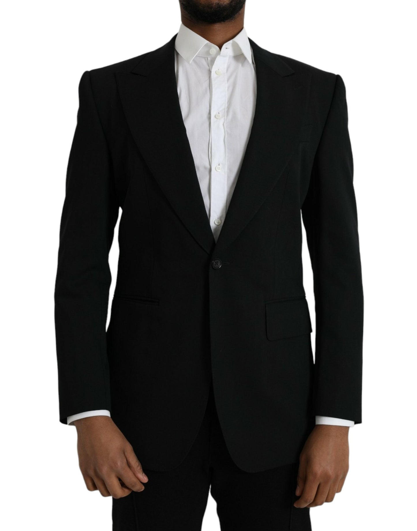 Dolce & Gabbana Black Wool Peak Single Breasted Coat Men's Blazer