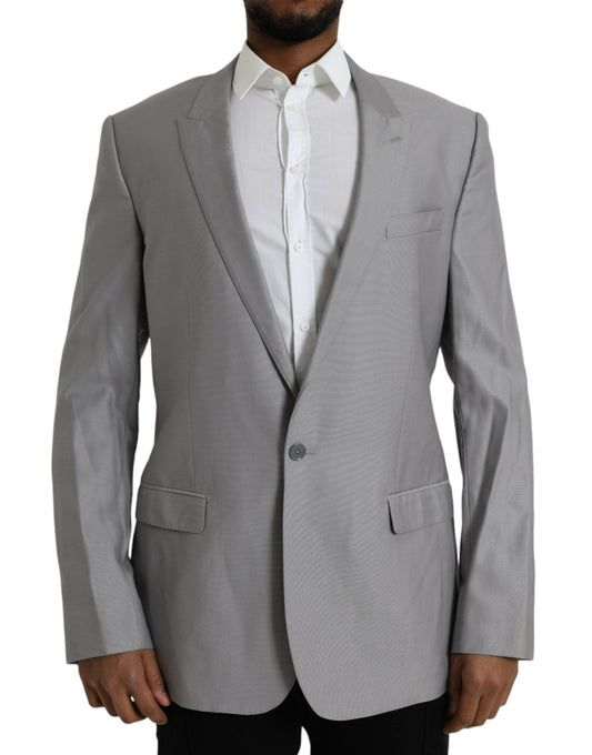 Dolce & Gabbana Gray Wool Peak Single Breasted Coat Men's Blazer