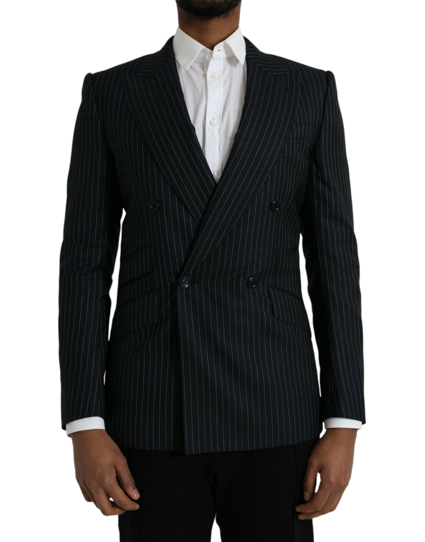 Dolce & Gabbana Black Stripe SICILIA Double Breasted Coat Men's Blazer