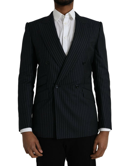 Dolce & Gabbana Black Stripe SICILIA Double Breasted Coat Men's Blazer