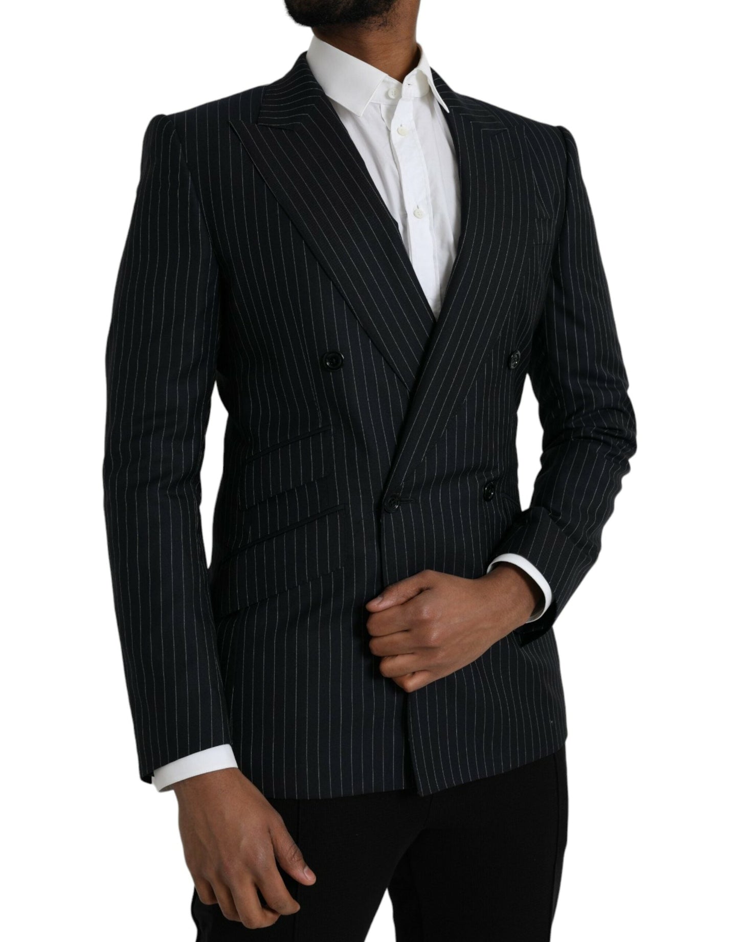 Dolce & Gabbana Black Stripe SICILIA Double Breasted Coat Men's Blazer