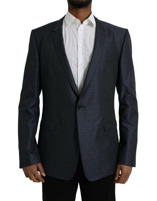 Dolce & Gabbana Blue Wool GOLD Single Breasted Coat Men's Blazer