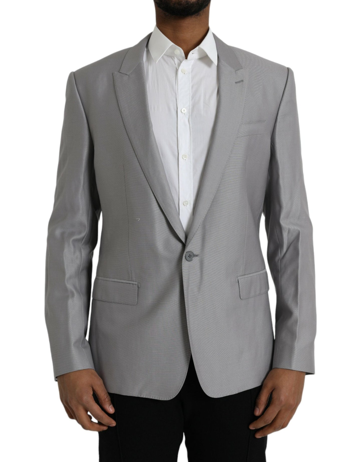 Dolce & Gabbana Gray Wool Peak Single Breasted Coat Men's Blazer