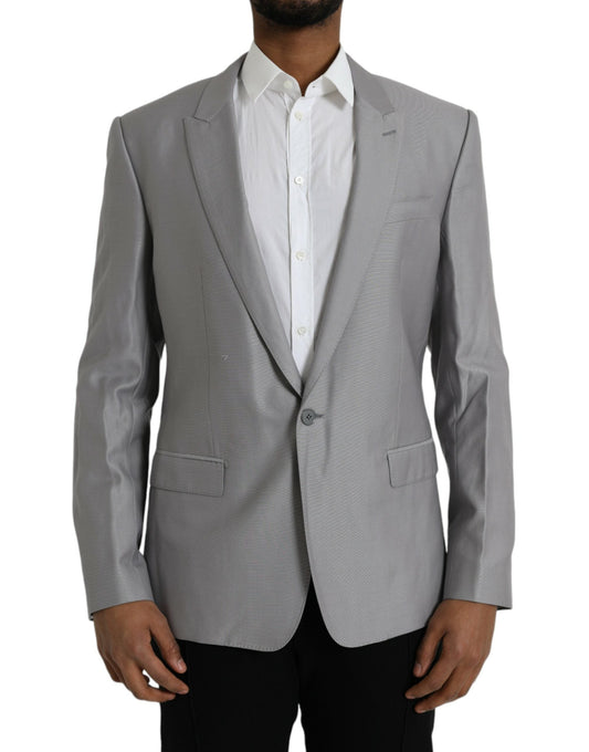 Dolce & Gabbana Gray Wool Peak Single Breasted Coat Men's Blazer