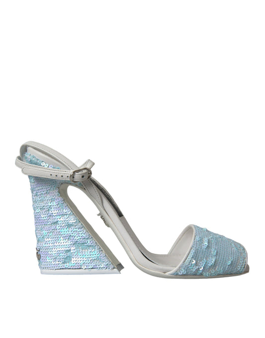 Dolce & Gabbana Light Blue Sequin Ankle Strap Sandals Women's Shoes