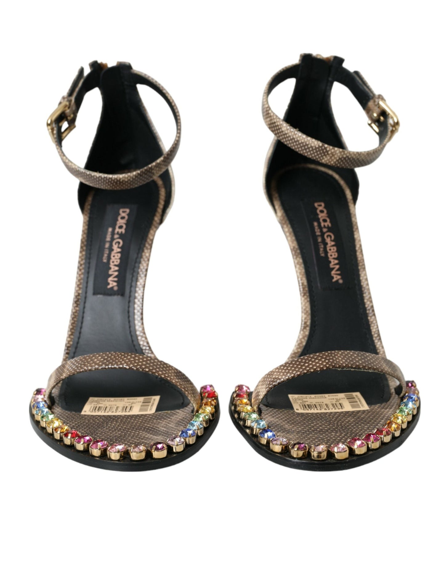 Dolce & Gabbana Brown Exotic Leather Crystal Sandals Women's Shoes