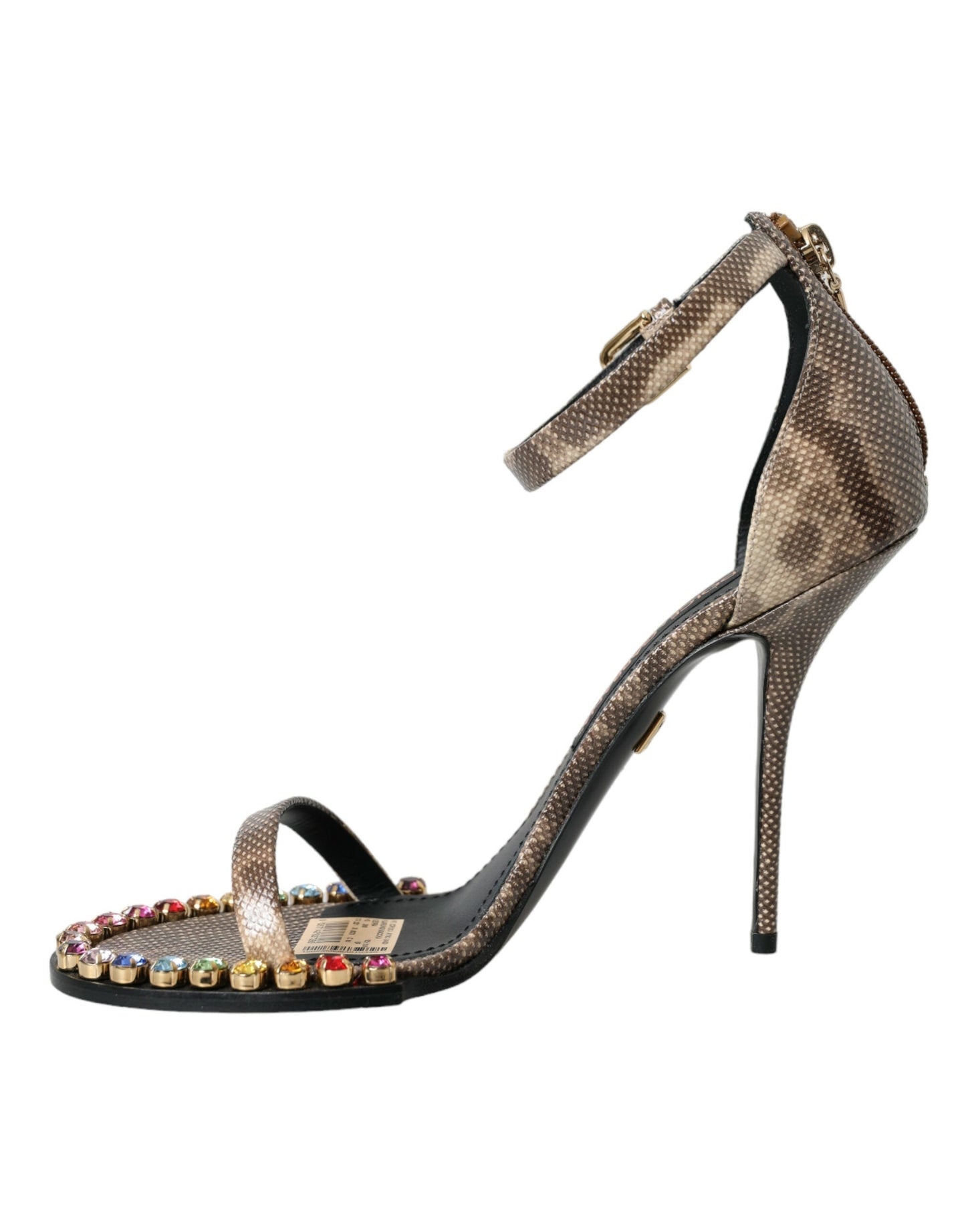 Dolce & Gabbana Brown Exotic Leather Crystal Sandals Women's Shoes