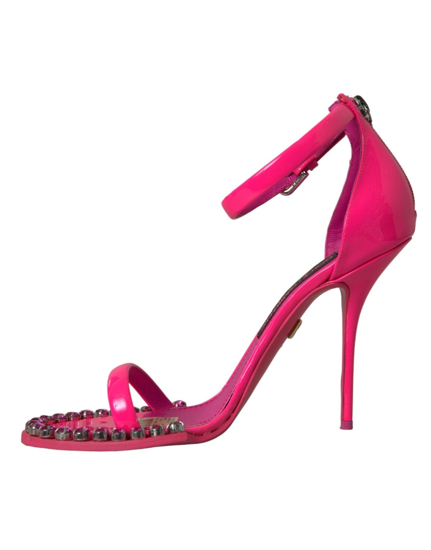 Dolce & Gabbana Pink Leather Crystal Heels Sandals Women's Shoes