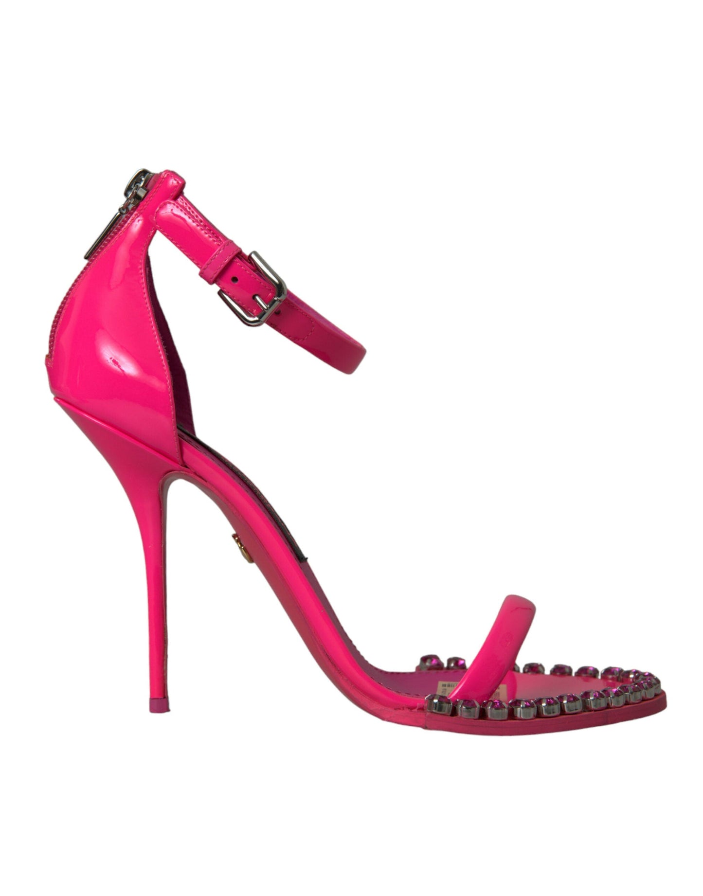 Dolce & Gabbana Pink Leather Crystal Heels Sandals Women's Shoes