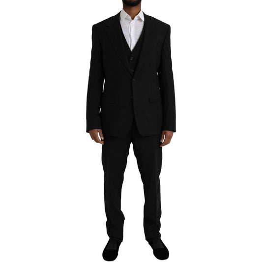 Dolce & Gabbana Black Polyester STAFF Formal 3 Piece Men's Suit