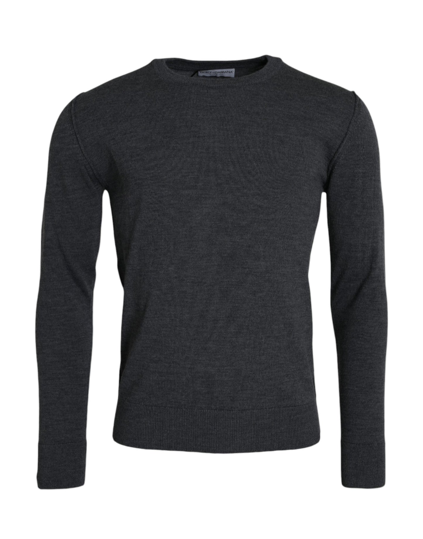 Dolce & Gabbana Dark Gray Wool Crew Neck Pullover Men's Sweater