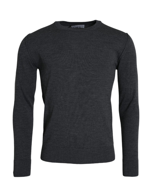 Dolce & Gabbana Dark Gray Wool Crew Neck Pullover Men's Sweater