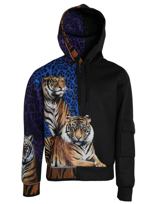 Dolce & Gabbana Multicolor Tiger Hooded Sweatshirt Men's Sweater