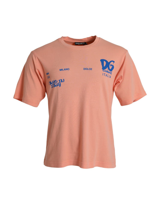 Dolce & Gabbana Coral Cotton Logo Print Short Sleeve Men's T-shirt