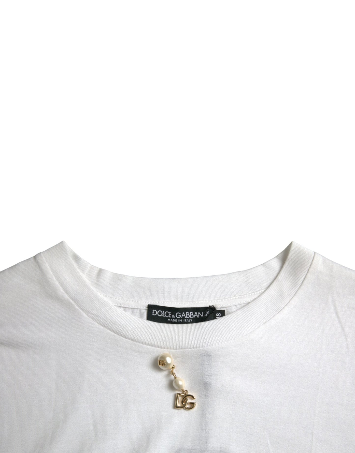 Dolce & Gabbana White Embellished Cotton Crew Neck Men's T-shirt