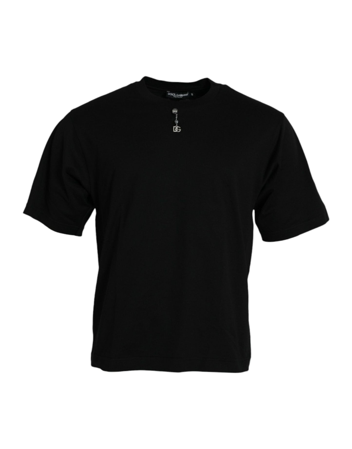 Dolce & Gabbana Black Embellished Cotton Crew Neck Men's T-shirt