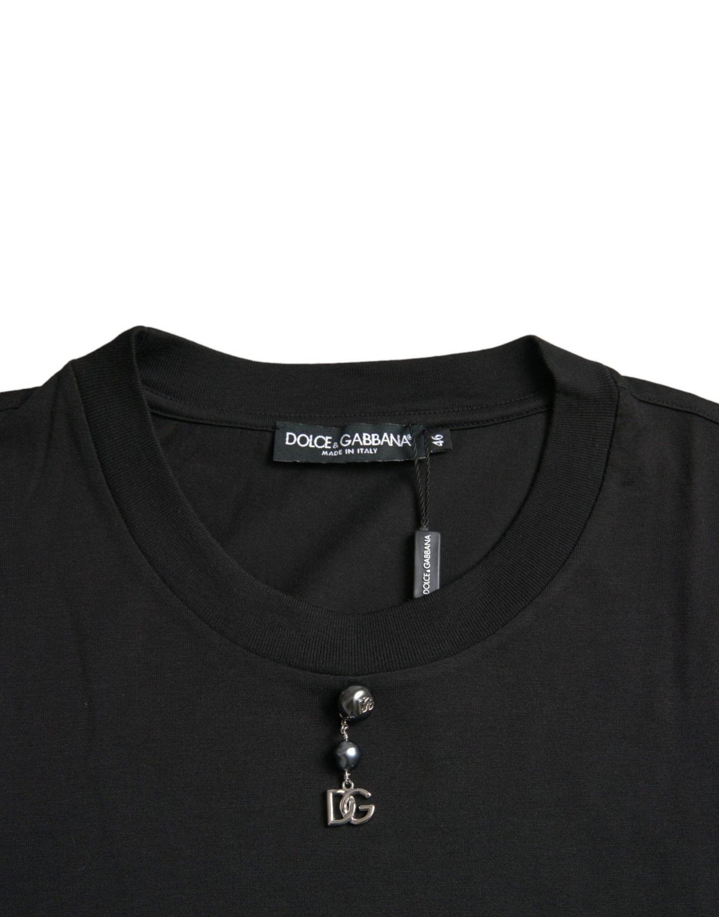 Dolce & Gabbana Black Embellished Cotton Crew Neck Men's T-shirt