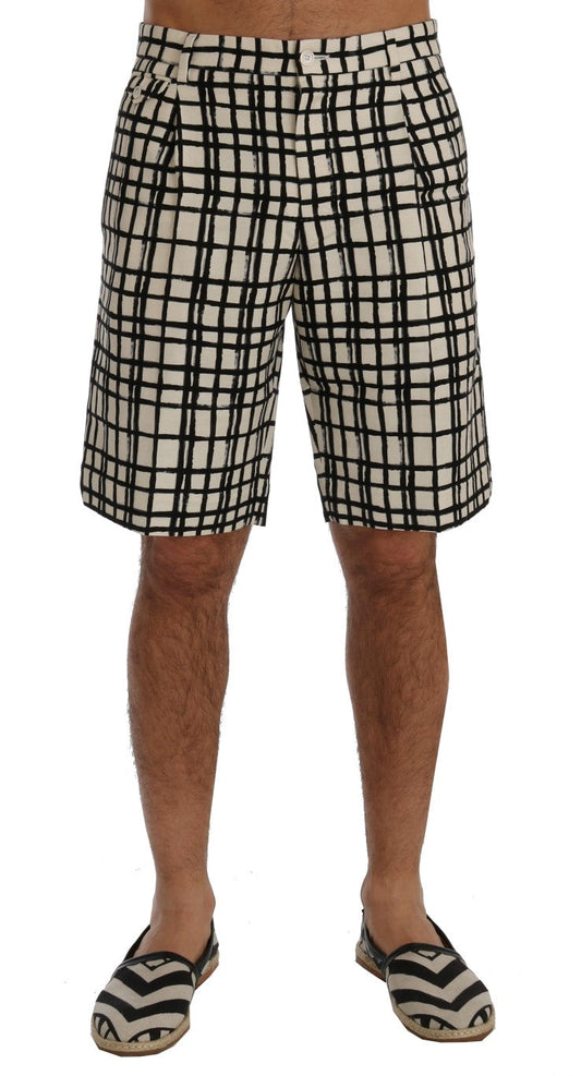 Dolce & Gabbana White Black Striped Casual Men's Shorts