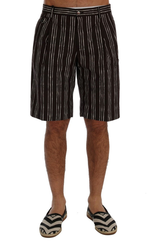 Dolce & Gabbana Bordeaux White Striped Hemp Casual Men's Shorts