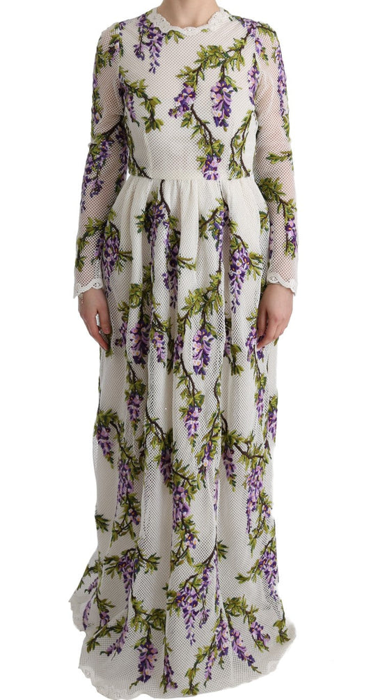 Dolce & Gabbana White Floral Embroidered Maxi Women's Dress