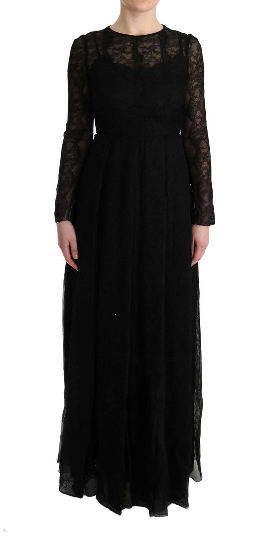 Dolce & Gabbana Black Floral Lace Sheath Silk Women's Dress