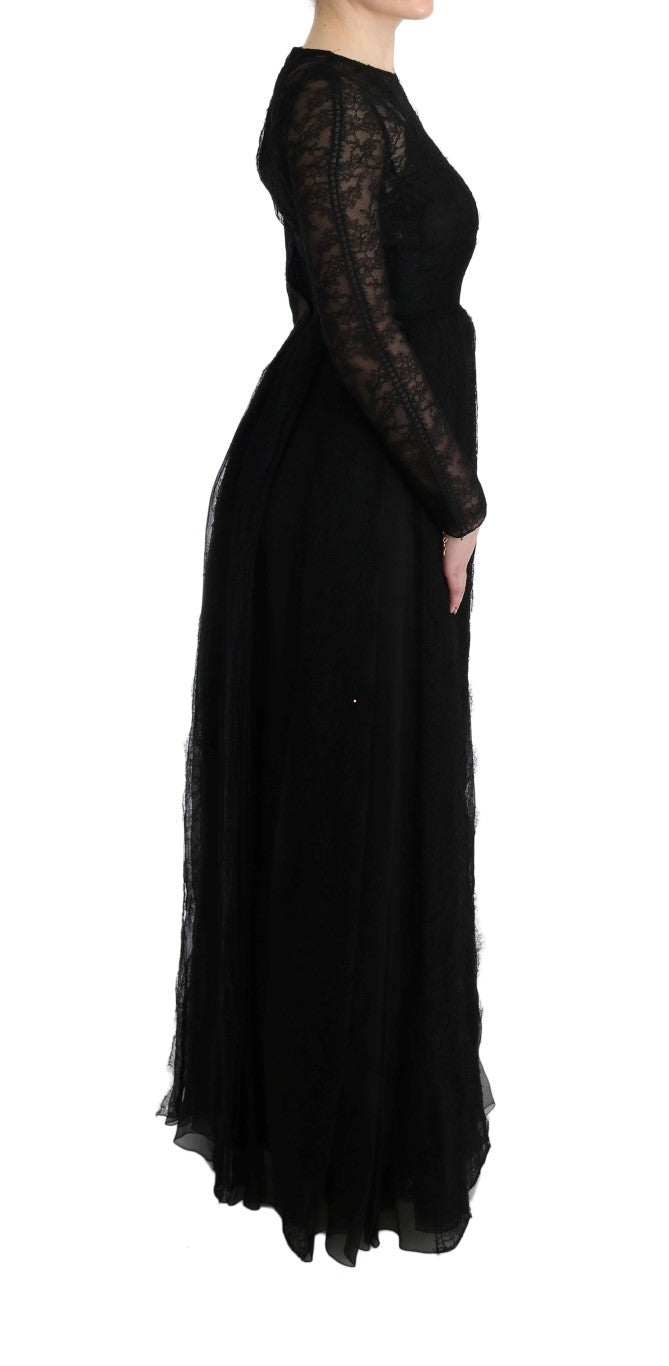 Dolce & Gabbana Black Floral Lace Sheath Silk Women's Dress