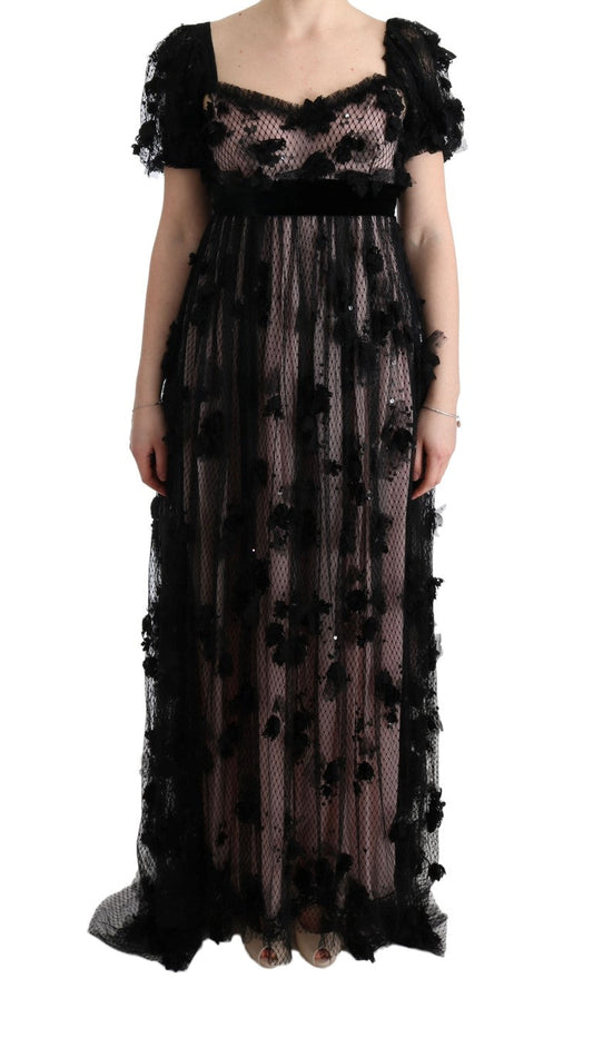 Dolce & Gabbana Black Pink Silk Applique Shift Women's Dress
