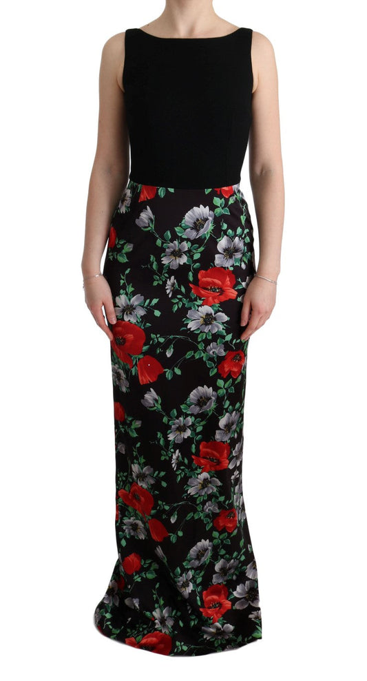 Dolce & Gabbana Multicolor Floral Print Stretch Sheath Long Women's Dress