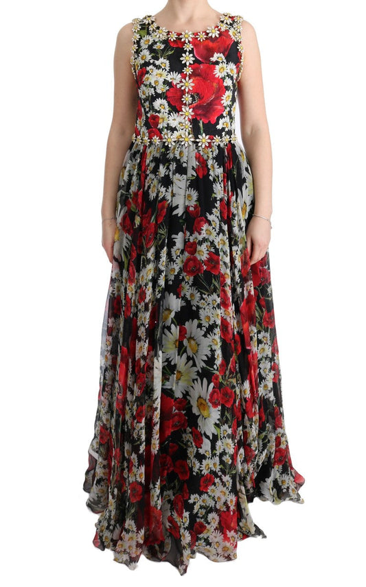 Dolce & Gabbana Multicolor Silk Floral Crystal Long Maxi Women's Dress