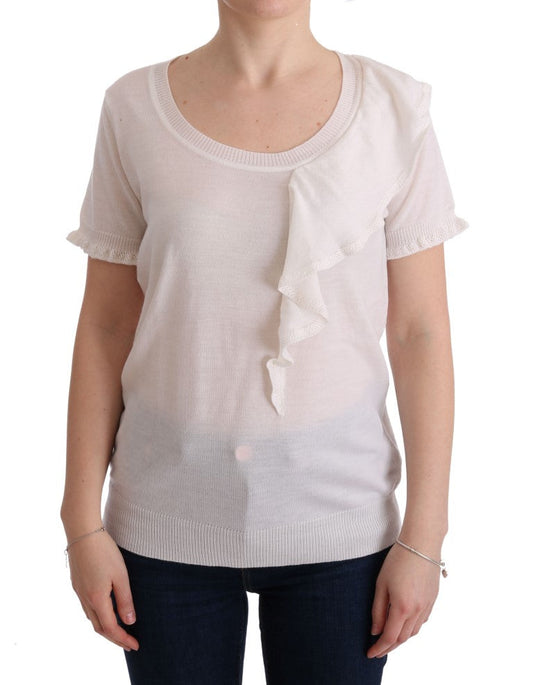 MARGHI LO' White 100% Lana Wool Top Blouse Women's T-shirt