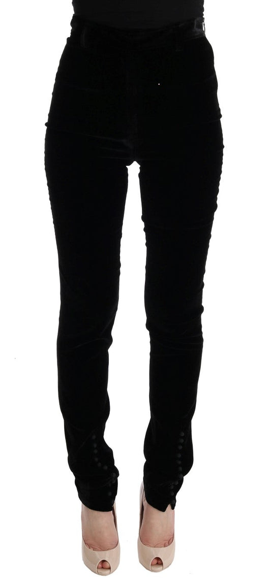 Ermanno Scervino Black Velvet Slim Fit Women's Pants