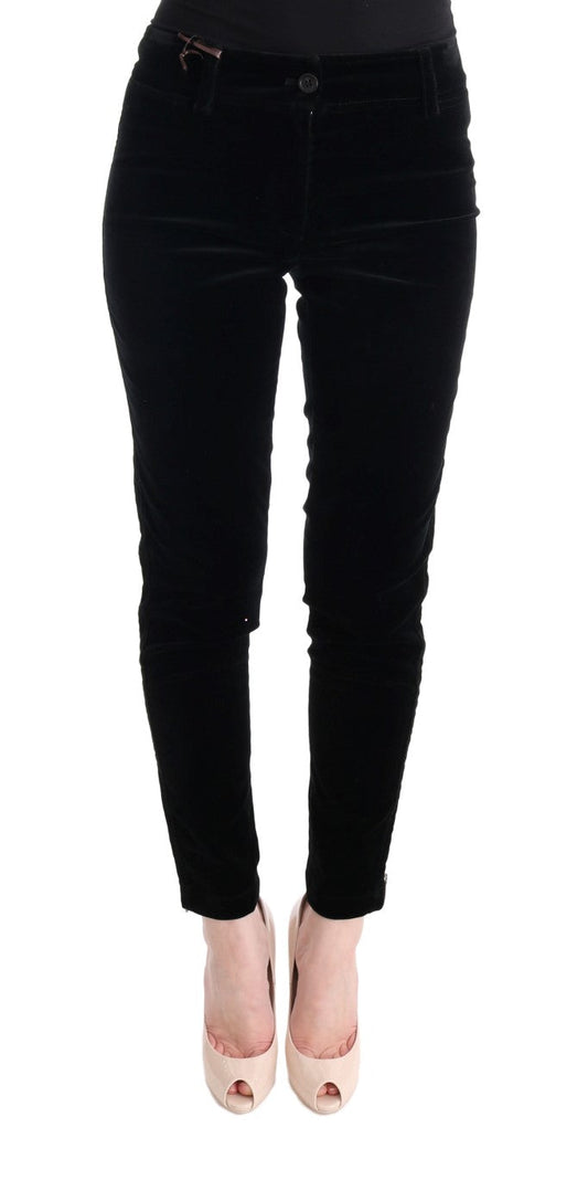 Ermanno Scervino Black Viscose Blend Velvet Cropped Women's Pants