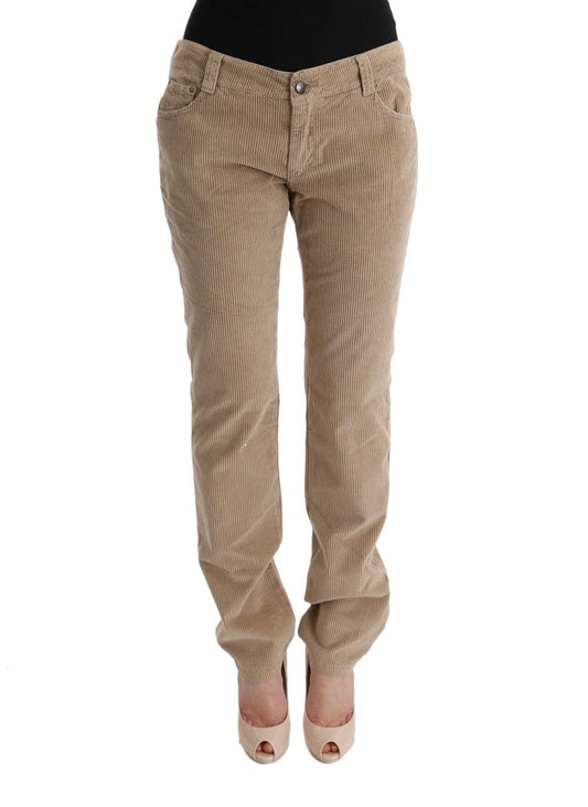 Ermanno Scervino Beige Cotton Velvet Regular Fit Women's Pants