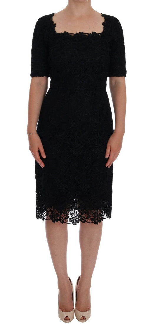 Dolce & Gabbana Black Floral Ricamo Sheath Women's Dress