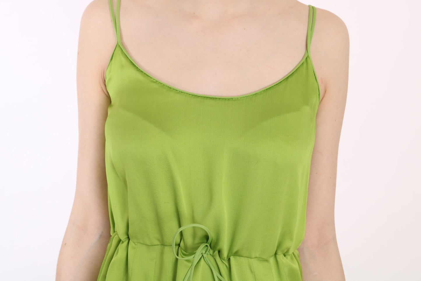 Dsquared�� Green Spaghetti Strap Long A-line Pleated Women's Dress (Pre-Owned)