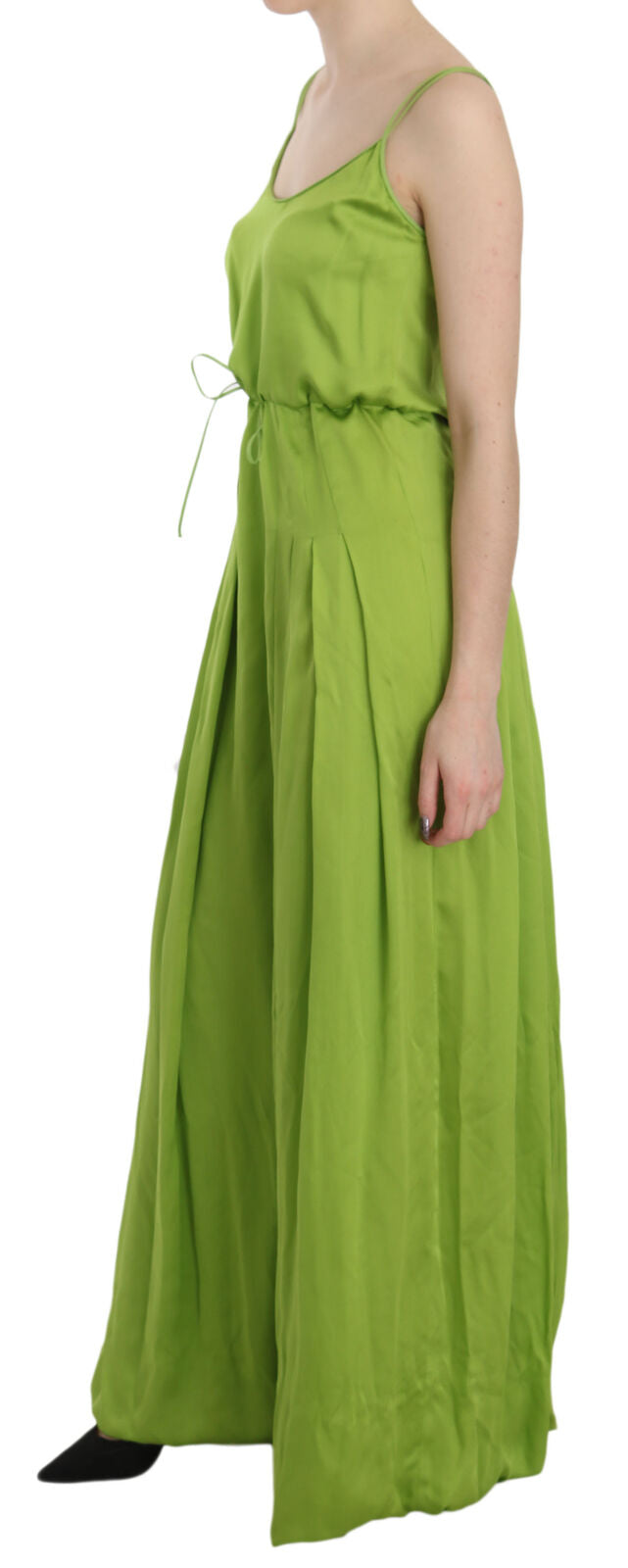 Dsquared�� Green Spaghetti Strap Long A-line Pleated Women's Dress (Pre-Owned)