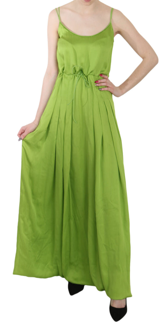 Dsquared�� Green Spaghetti Strap Long A-line Pleated Women's Dress (Pre-Owned)