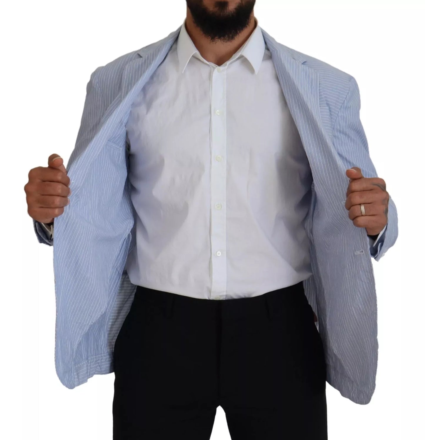 Dsquared�� Blue Striped Single Breasted Formal Coat Men's Blazer (Pre-Owned)