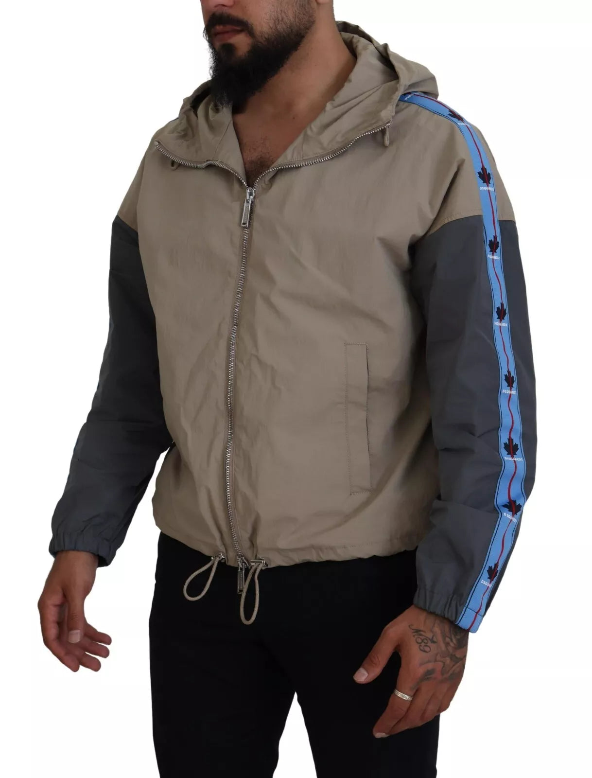 Dsquared�� Brown Gray Sleeves Hooded Full Zip Men's Jacket (Pre-Owned)