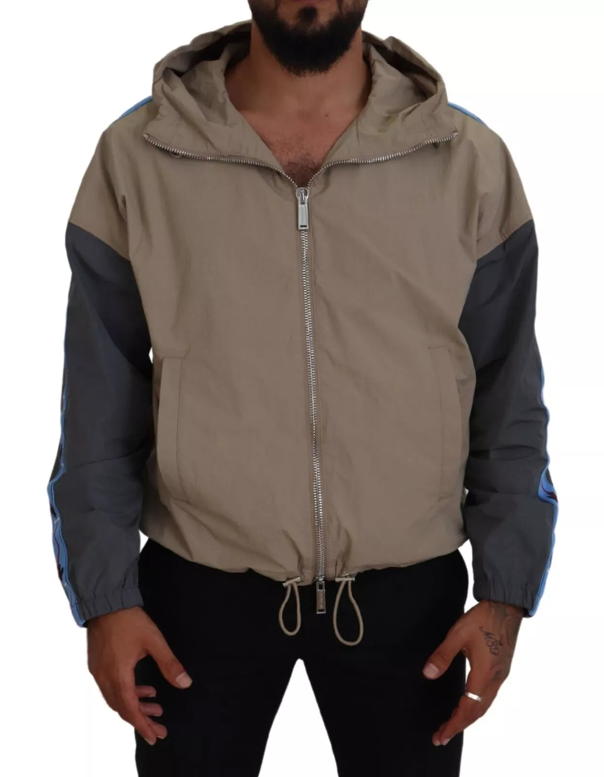 Dsquared�� Brown Gray Sleeves Hooded Full Zip Men's Jacket (Pre-Owned)