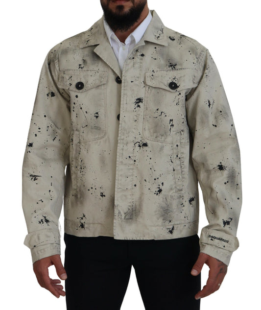 Dsquared�� Off White Black Splash Print Casual Denim Men's Jacket (Pre-Owned)