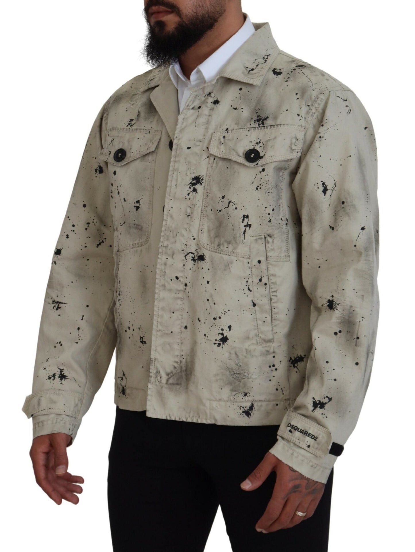 Dsquared�� Off White Black Splash Print Casual Denim Men's Jacket (Pre-Owned)