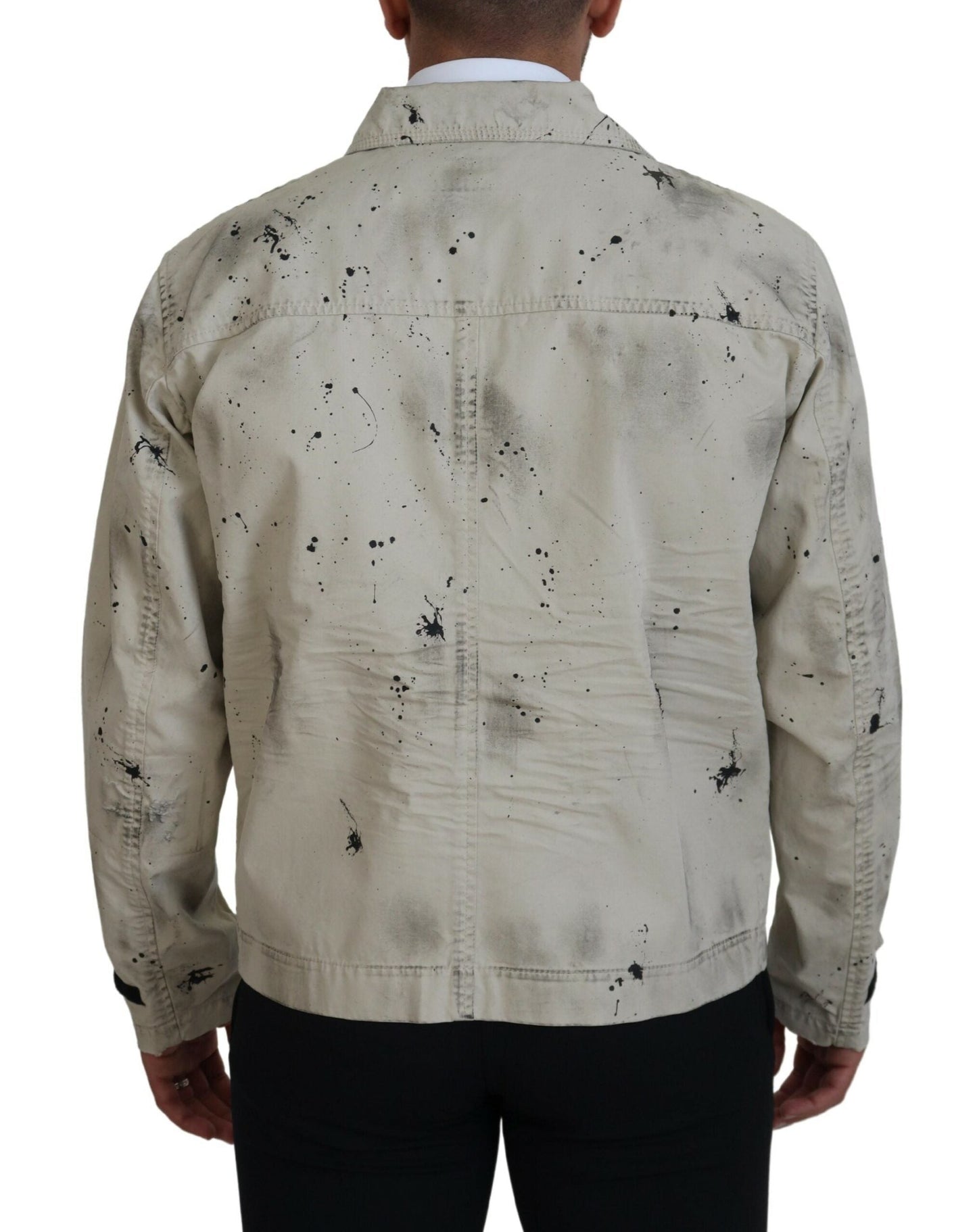 Dsquared�� Off White Black Splash Print Casual Denim Men's Jacket (Pre-Owned)