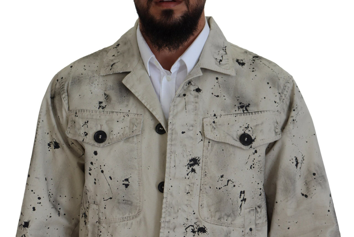 Dsquared�� Off White Black Splash Print Casual Denim Men's Jacket (Pre-Owned)