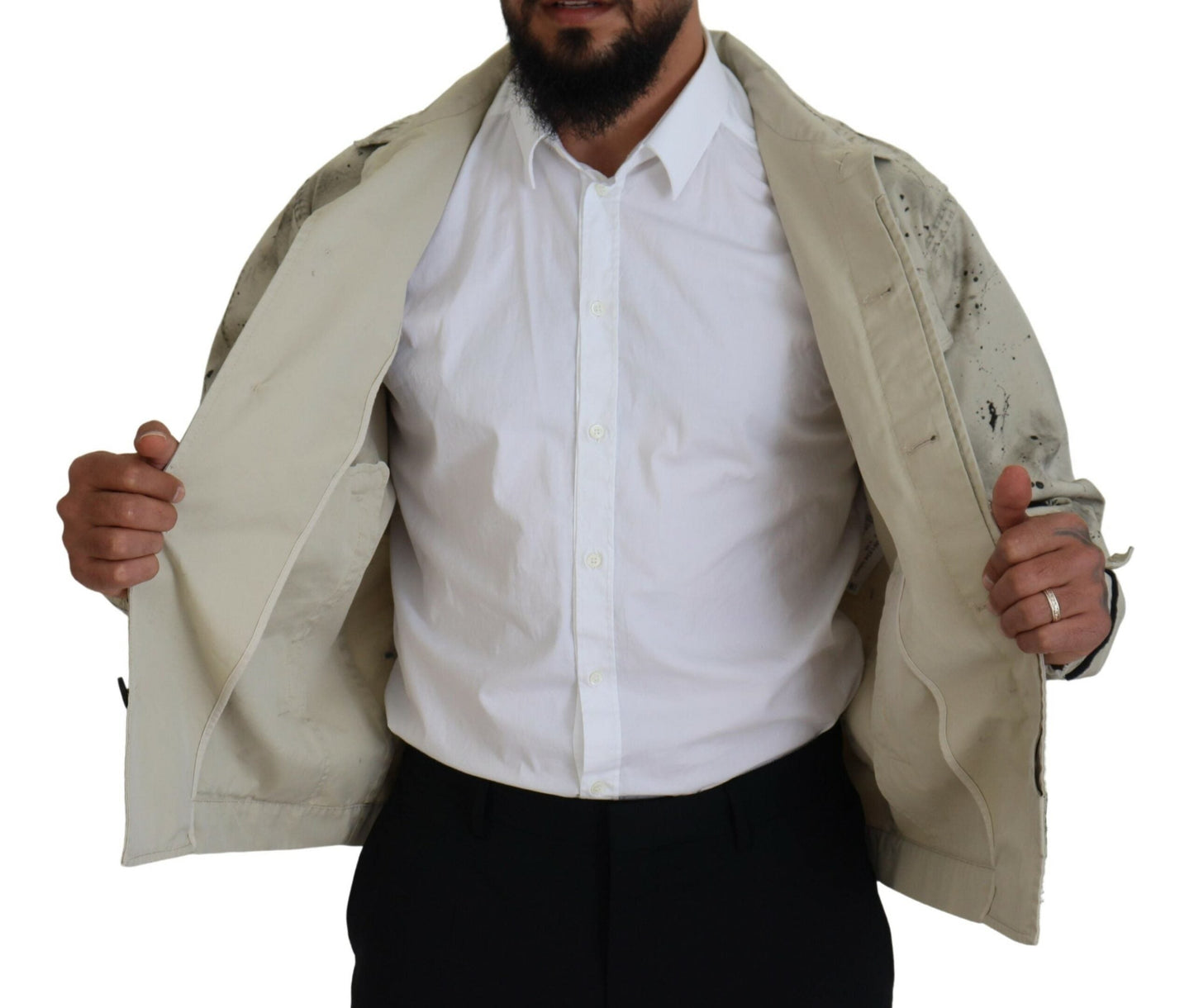 Dsquared�� Off White Black Splash Print Casual Denim Men's Jacket (Pre-Owned)