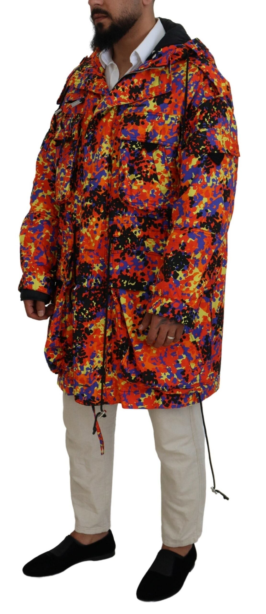 Dsquared�� Multicolor Long Hooded Cargo Pocket Coat Men's Jacket (Pre-Owned)