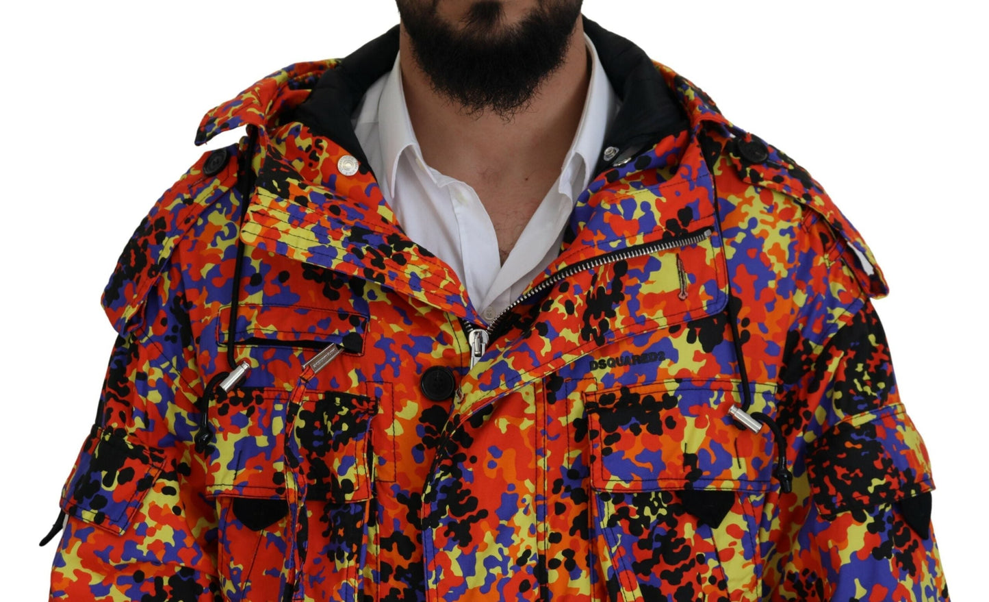 Dsquared�� Multicolor Long Hooded Cargo Pocket Coat Men's Jacket (Pre-Owned)